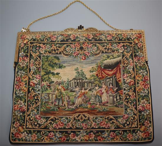 A 1920s gilt metal mounted petit point evening bag